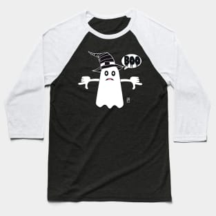 An unhappy ghost in a hat is saying BOO! Ghost Of Disapproval Baseball T-Shirt